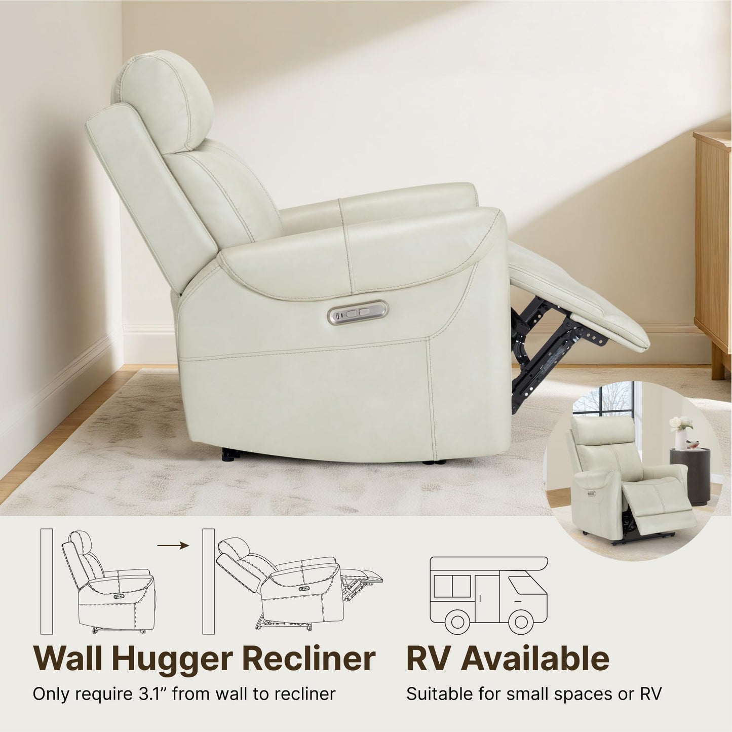 KISLOT Leather Recliner Chair for Adults Wall Hugger RV Recliner with USB Charging Ports Electric Power Reclining Sofa for Living Room Home Theater Seating Bedroom