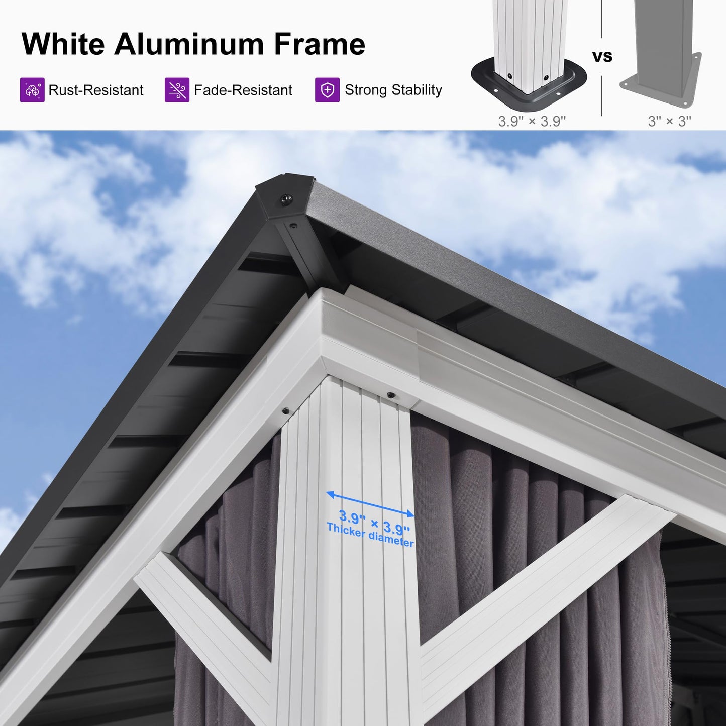PURPLE LEAF 12' X 20' Hardtop Gazebo Metal Double Roof White Aluminum Frame Outdoor Heavy Duty Gazebo with Curtain and Netting for Patio Garden and Backyard, Grey