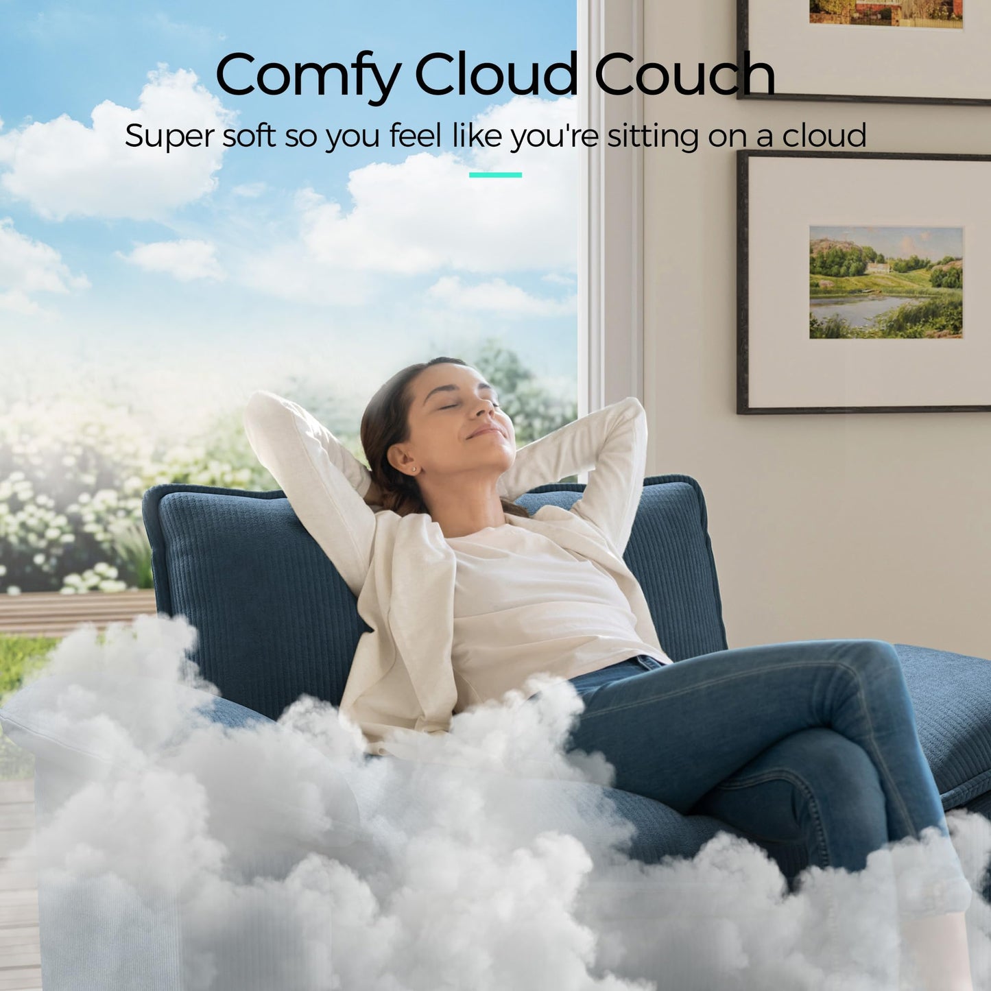 LINSY HOME Modular Sectional Sofa - Oversized Corduroy Cloud Couch with Movable Ottoman Soft Modern Comfy Sofa Set for Living Room Apartment Office, Blue