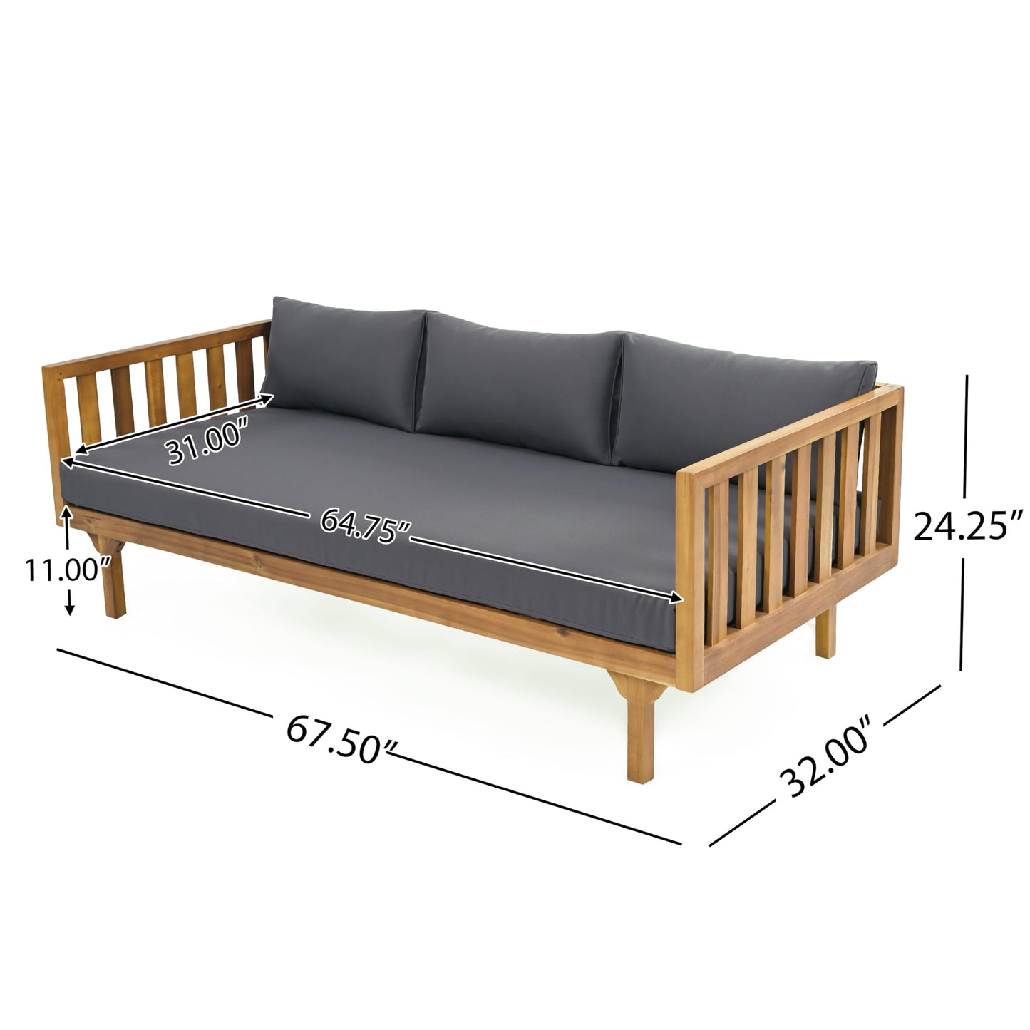 Merax Outdoor 4-Piece Acacia Wood Conversation Set - Patio 3-Seat Loveseat Sofa w/Coushion, 2 Armchair and Round Coffee Table for Backyard, Lawn, Balcony, Teak + Gray