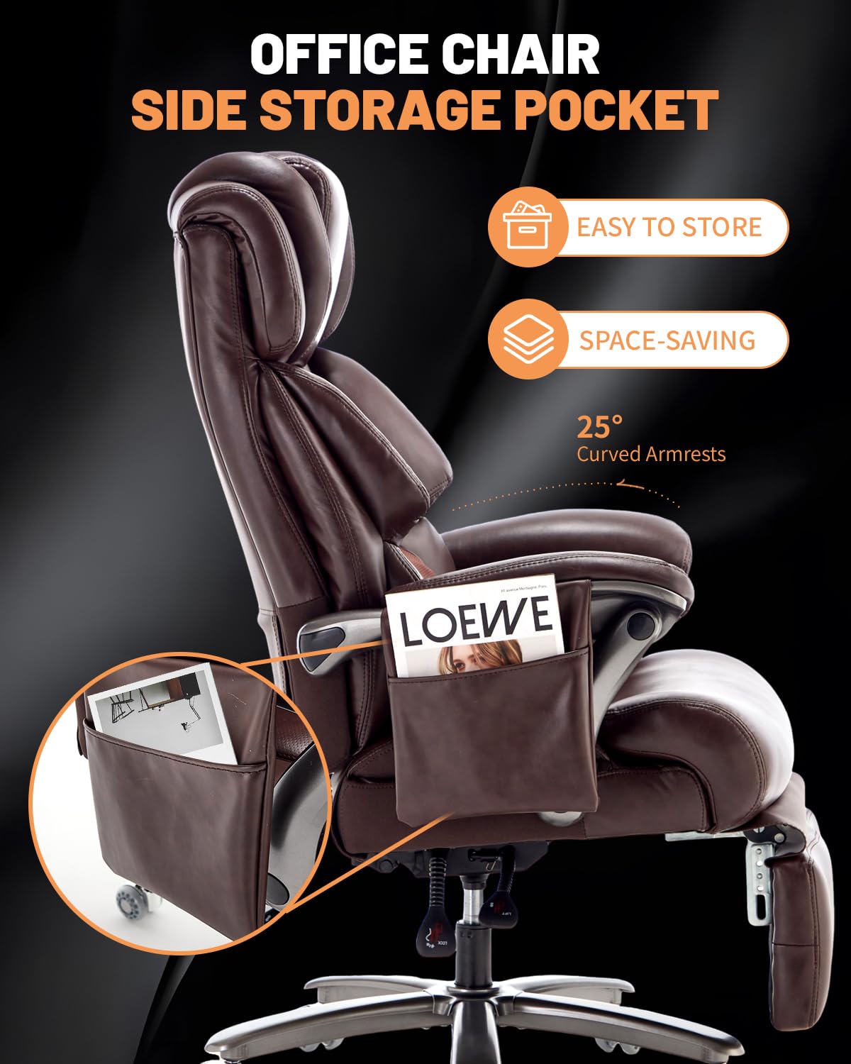 800LBS Massage Office Chair with Foot Rest & 8 Points Vibration Heat for Heavy People,Big and Tall Ergonomic Executive Reclining Desk Chairs for Home Office Managerial Use (Brown (Wheel Upgrade))