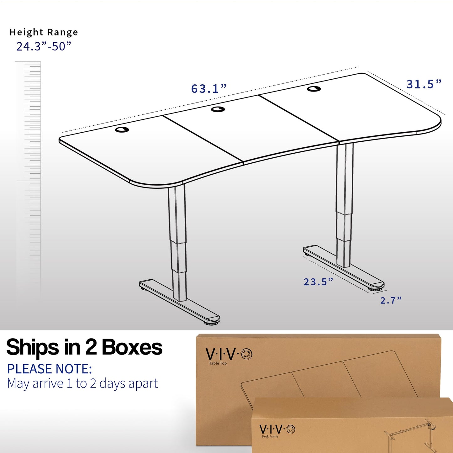 VIVO Electric 63 x 32 in Dual Motor Standing Desk, Memory Height Adjustment, 2B Series, Reclaimed Wood Top Black Frame, DESK-KIT-2B1P