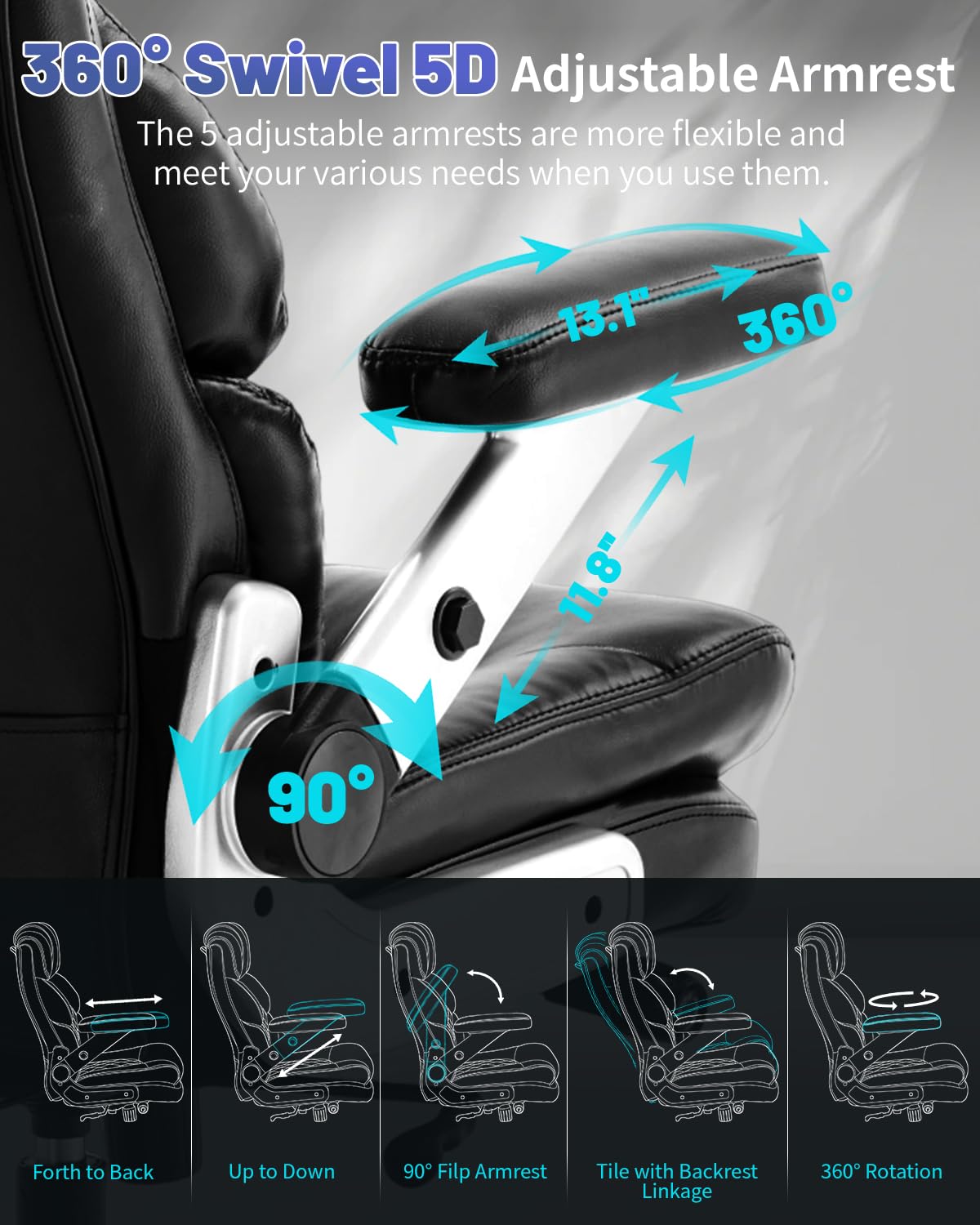 800LBS Big and Tall Office Chair for Heavy People, Heavy Duty Executive Chair with High Back, Extra Wide Seat and Adjustable Lumbar, Large Computer Desk Chair with 5D Flip Arms for Home Office