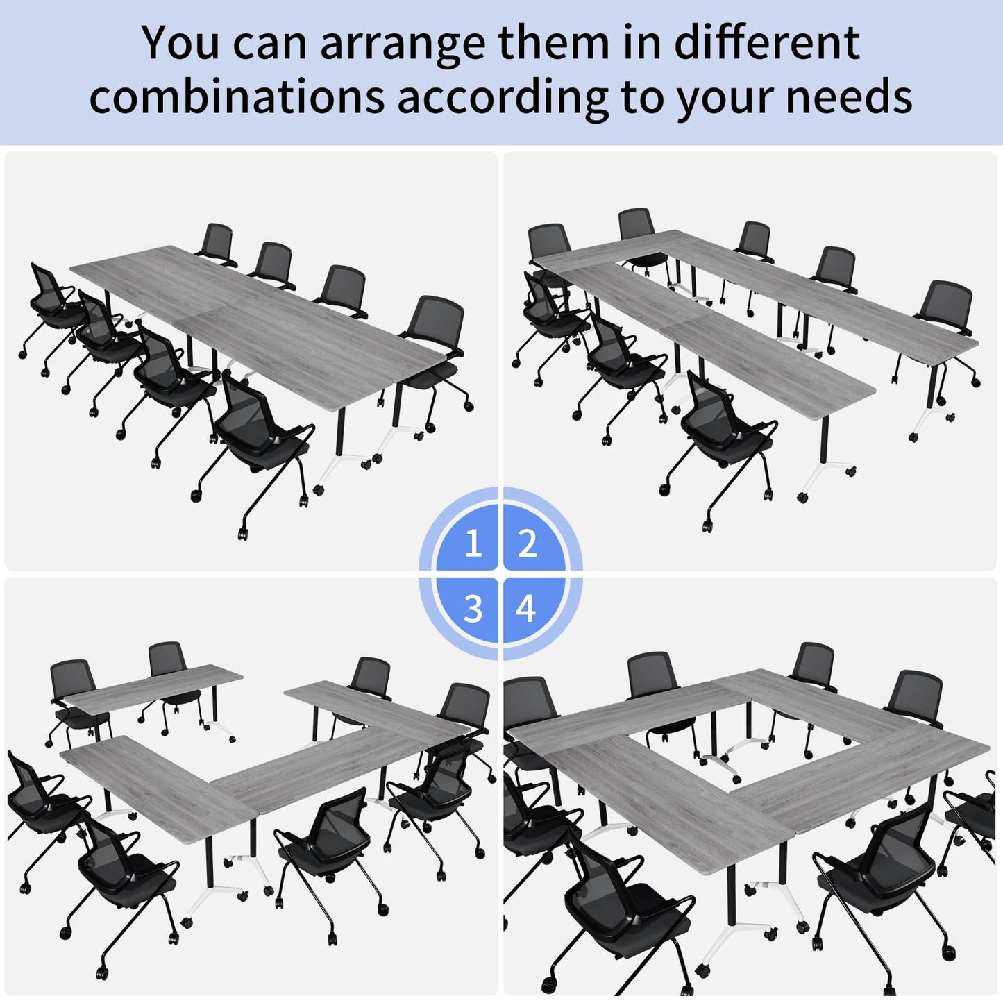 ZanyCajole Conference Room Table, Folding Conference Table with Silent Wheels, Modular Flip Top Mobile Training Tables for Office, Training Room, Meeting Rooms, School, 2-16 Person (4, Grey, 55.1in)