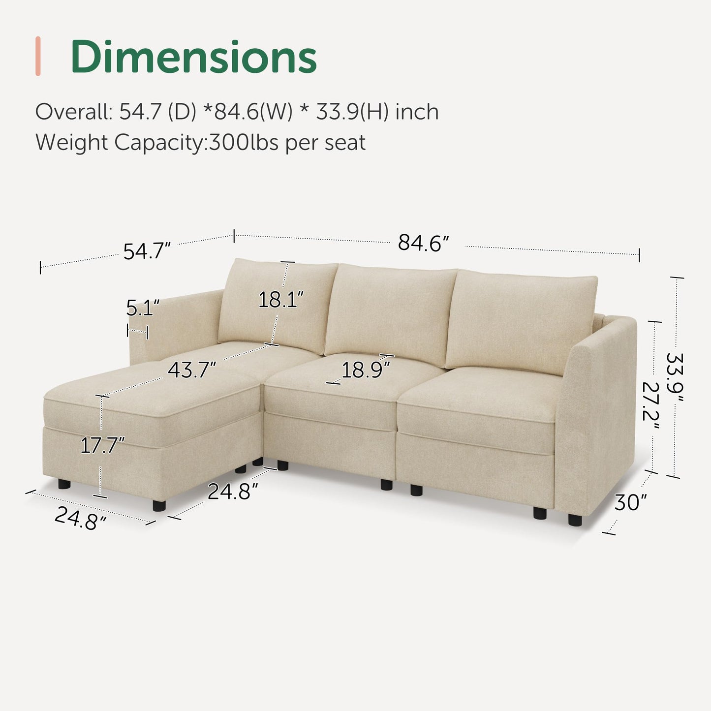 HONBAY Modular Sectional Sofa with Storage L Shaped Sectional Sofa, Convertible Couches for Living Room - Beige