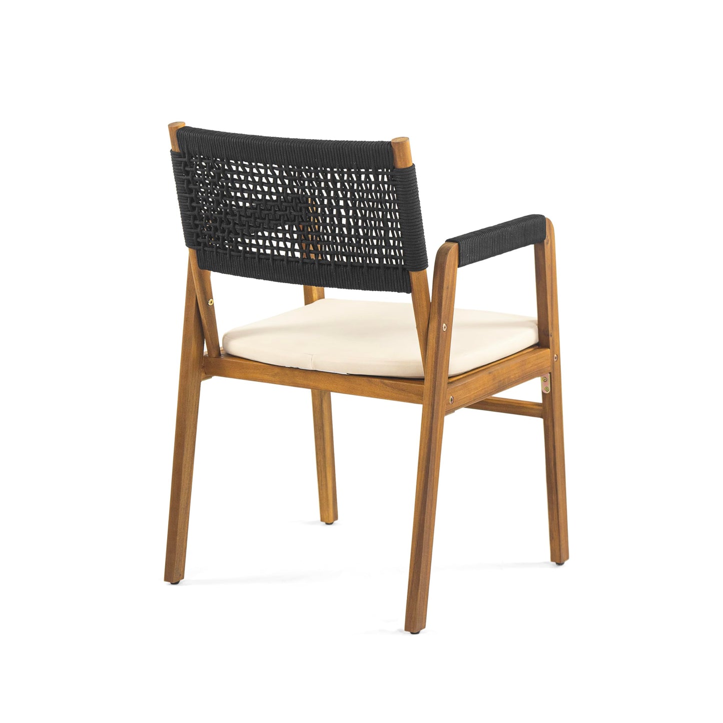 Christopher Knight Home Terry Acacia Wood Patio Dining Set for 6, Solid Wood Outdoor Dining Table Set for 6, 7 Piece Outdoor Dining Set with Rectangular Table and Woven Rope Accents, Teak+Beige+Black