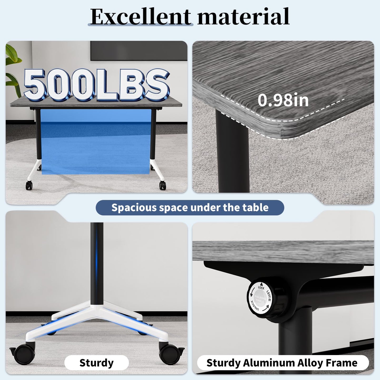 Modular Folding Conference Table with Wheels,8 Pack Mobile Conference Room Tables,Filp Top Rolling Meeting Training Tables for Office,Classroom,Library,Seminar,Boardroom,school(8pack,Grey,47in)