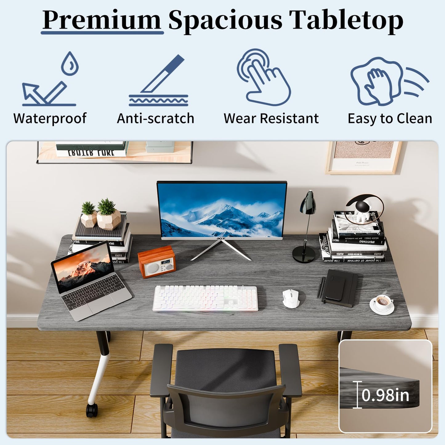 Modular Folding Conference Table with Wheels,4 Pack Mobile Conference Room Tables,Filp Top Rolling Meeting Training Tables for Office,Classroom,Library,Seminar,Boardroom,school(4pack,Grey,47in)