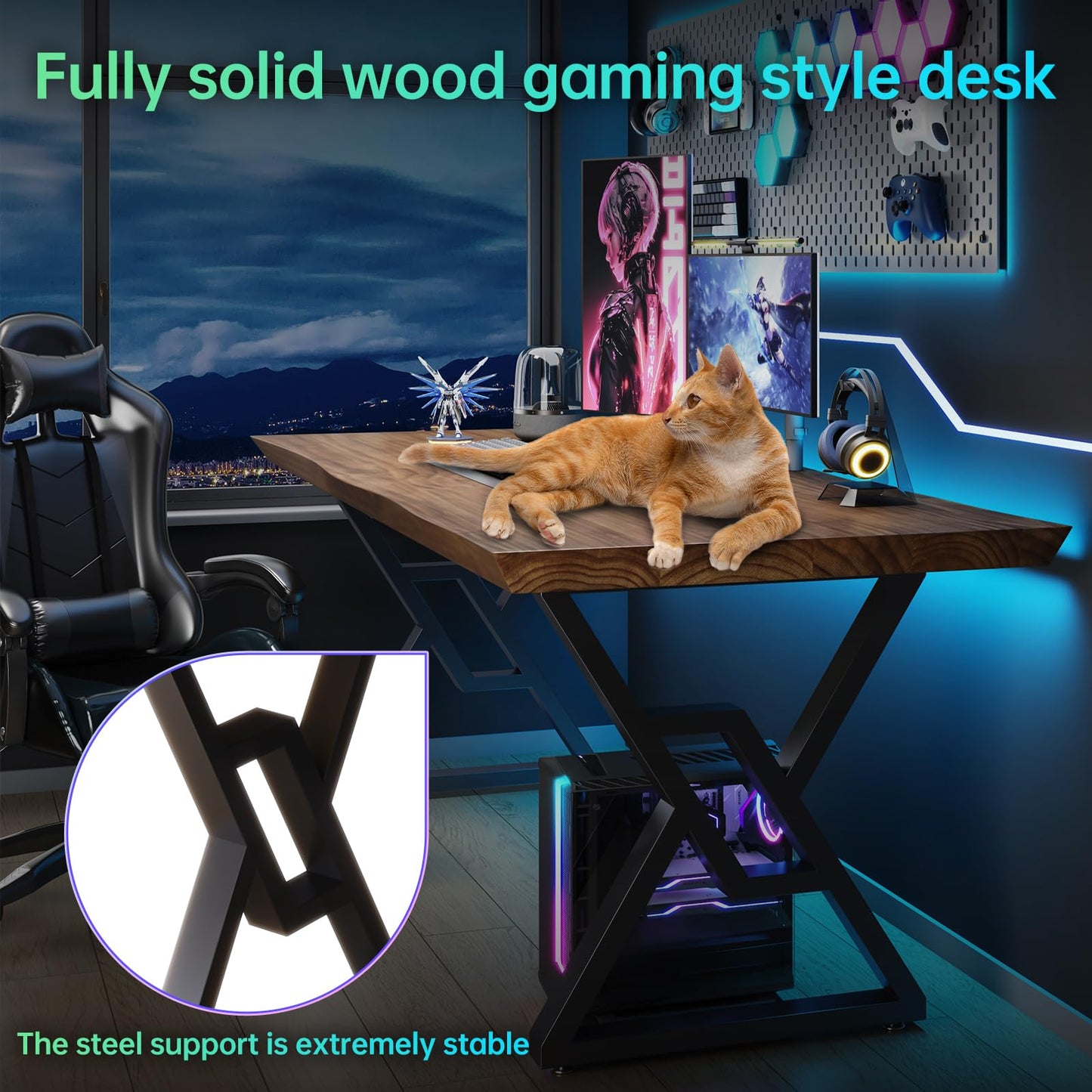 jmzx store Solid Wood Rustic Style 55.1-inch Computer Desk - Large Office Desk for Home Office, Modern and Simple Design, Ideal for Dining,Study, Writing (Black-w, 55.12 * 27.56 * 29.53)