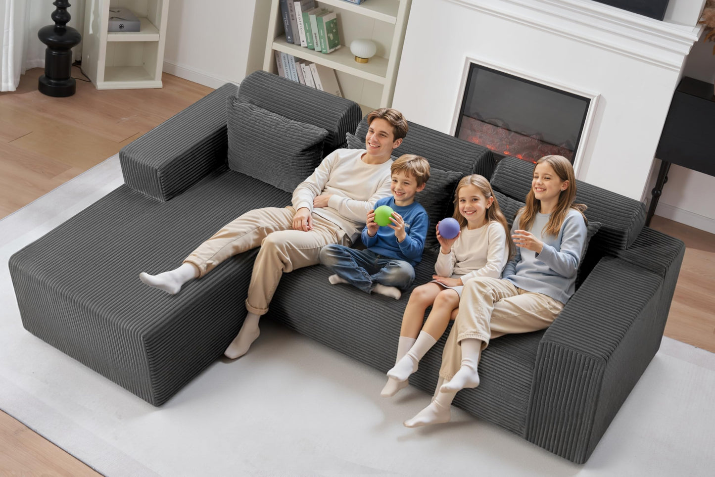 HABUTWAY Sectional Couches for Living Room,No Assembly L Shaped Couch 105" Modular Sectional Sofa Couch with Deep Seat,Cloud Couches Furniture Sets for Apartment,Corduroy (Dark Grey, Left Facing)