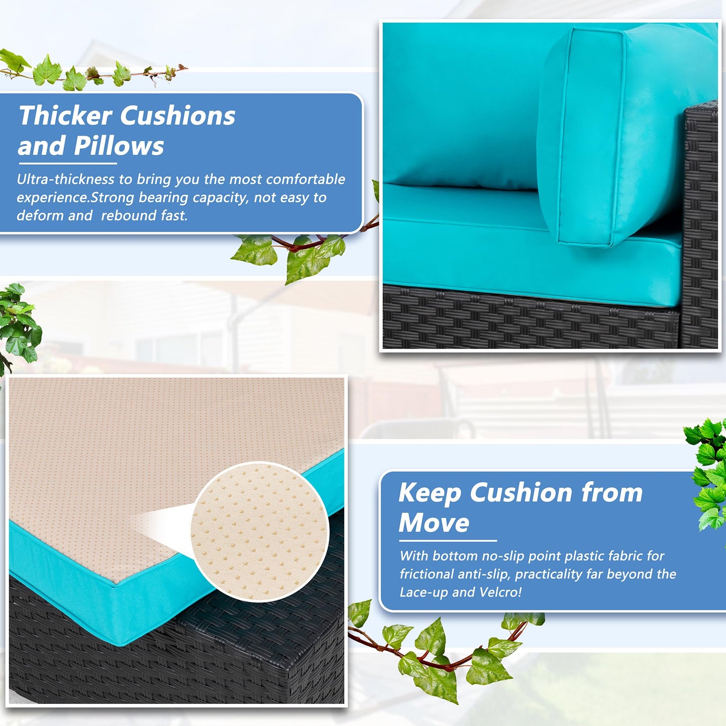 Shintenchi 7 Pieces Outdoor Patio Sectional Sofa Couch,PE Wicker Furniture Conversation Sets with Washable Cushions & Glass Coffee Table for Garden, Poolside, Backyard (Blue)