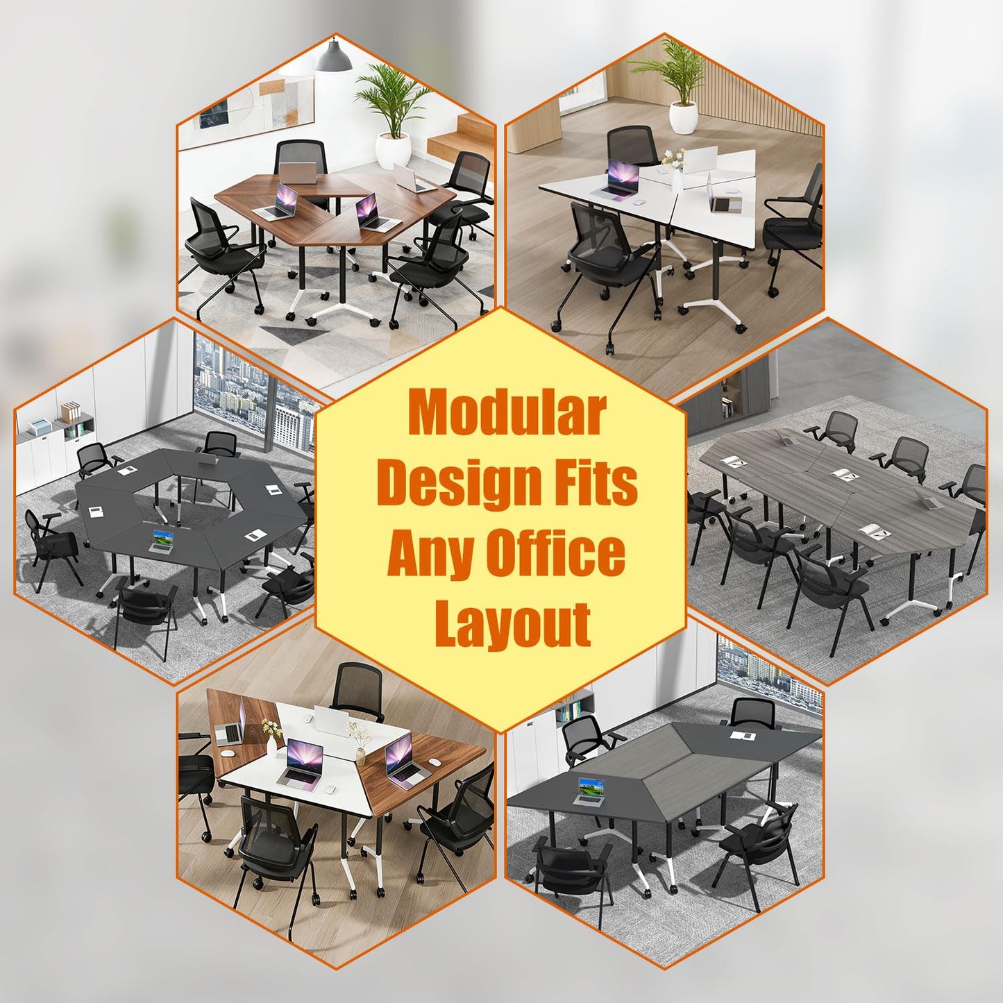 Modular Conference Table,Modern Flip Top Folding Meeting Room Table,47.2in Mobile Training Seminar Table with Wheels,4 Pack Stackable Rollling Conference Room Tables for Office,Classr,Support 550lbs