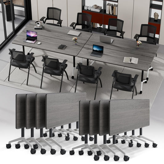 Modular Folding Conference Table with Wheels,8 Pack Mobile Conference Room Tables,Filp Top Rolling Meeting Training Tables for Office,Classroom,Library,Seminar,Boardroom,school(8pack,Grey,71in)