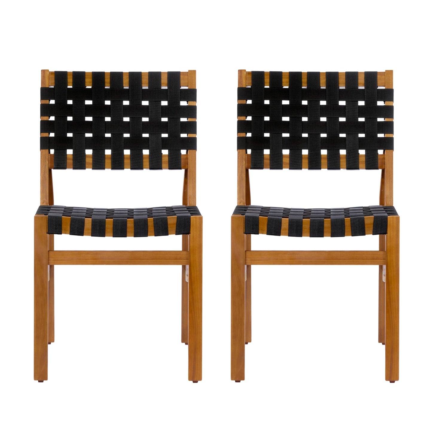 Christopher Knight Home Balew Acacia Wood Patio Dining Set for 4, Solid Wood Outdoor Dining Table Set for 4, 5 Piece Outdoor Dining Set with Rectangular Table and Woven Rope Accents, Teak+Black