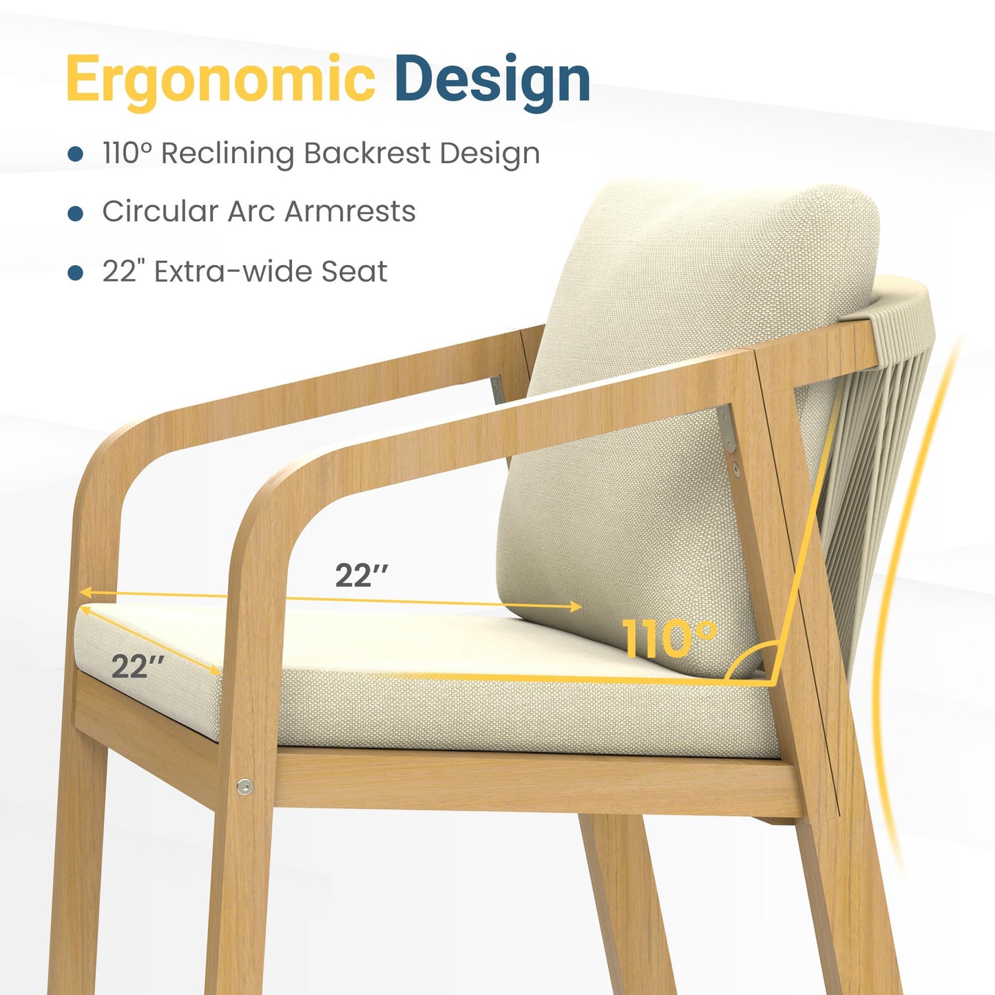 6-Piece Acacia Patio Table and Chairs Set with 23" Extra Wide Chair and Removable Cushion，Outdoor Dining Sets for 6, All-Weather Solid Wood Outdoor Patio Furniture Set for Garden Lawn, Beige