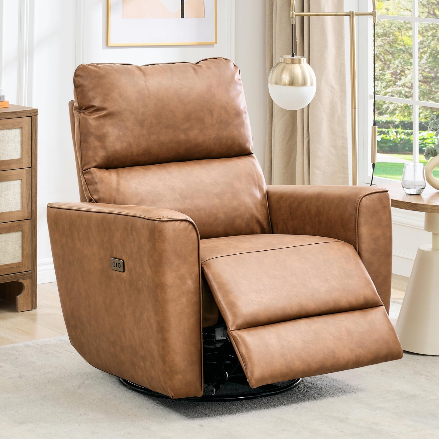 IDEALHOUSE Swivel Rocking Nursery Recliner Chair Rocker Recliner Glider Deep Seat PU Leather Sofa Chair with high Backrest for Nursery, Living Room, Bedroom & Home Movie Theater (Camel)