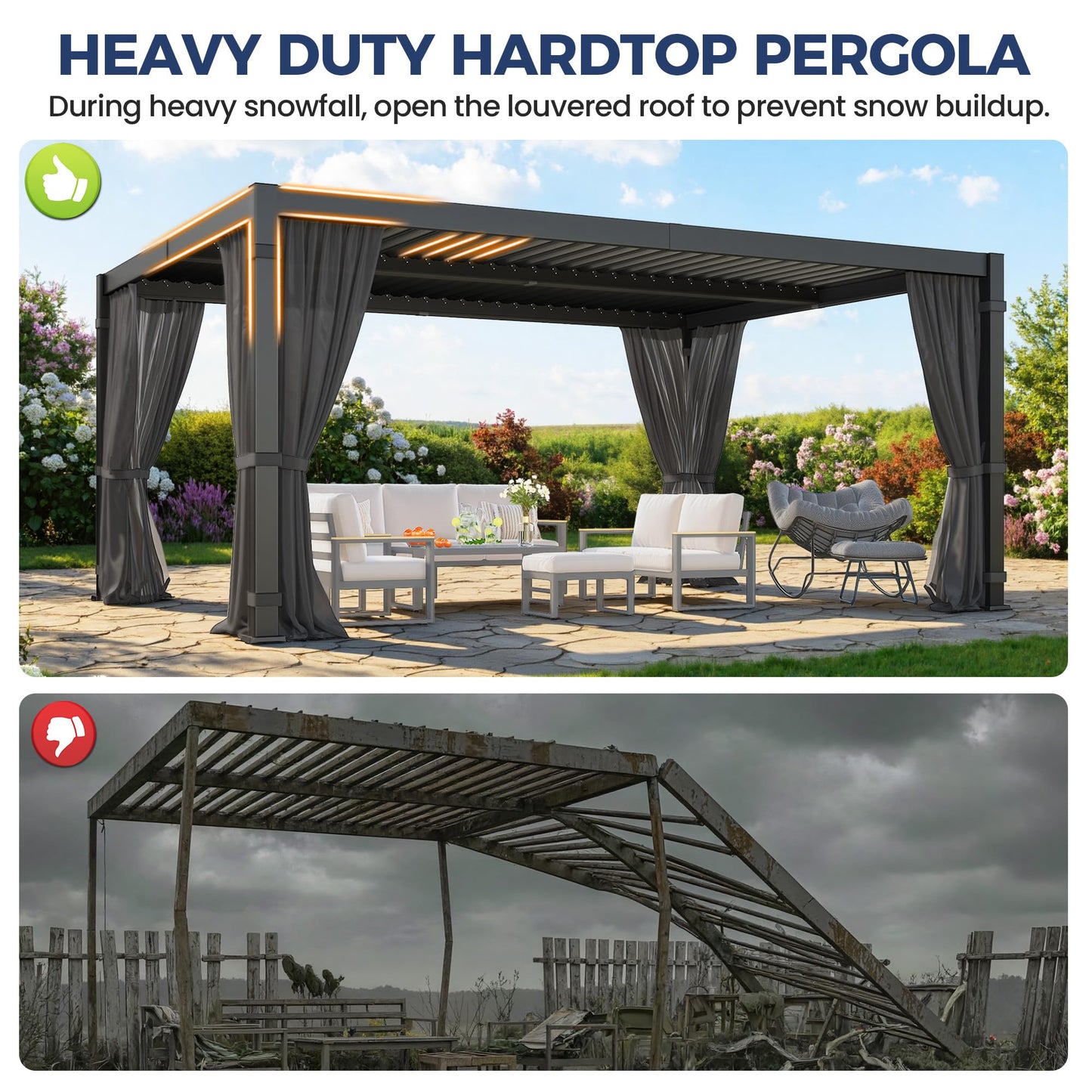 12' x 16' Louvered Pergola, Outdoor Pergola with Metal Adjustable Louvered Roof & Gutter System, Hardtop Patio Gazebo for Backyard, Patio, Garden, Dark Gray