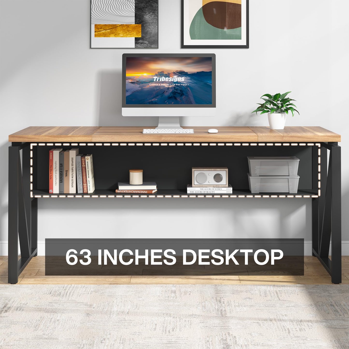 Tribesigns 63" Executive with Drawer Cabinet, L Shaped Desk and Lock lateral File Cabinet, 2 Piece Home Office Furniture Set with Drawers for Hanging File, (Brown, 63 inches)