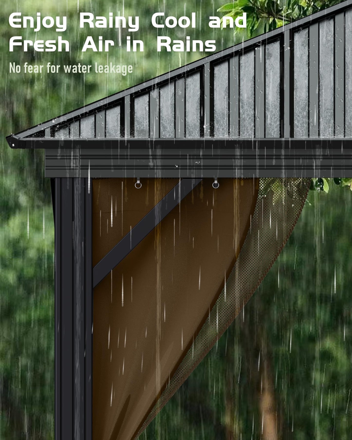 GarveeLife 10 ft x10 ft Hardtop Gazebo for All Weather, with Double Metal Roof, Aluminum Alloy Frame, Net, and Curtain, Permanent Building for Patio, Deck, Backyard, Lawn, and Garden