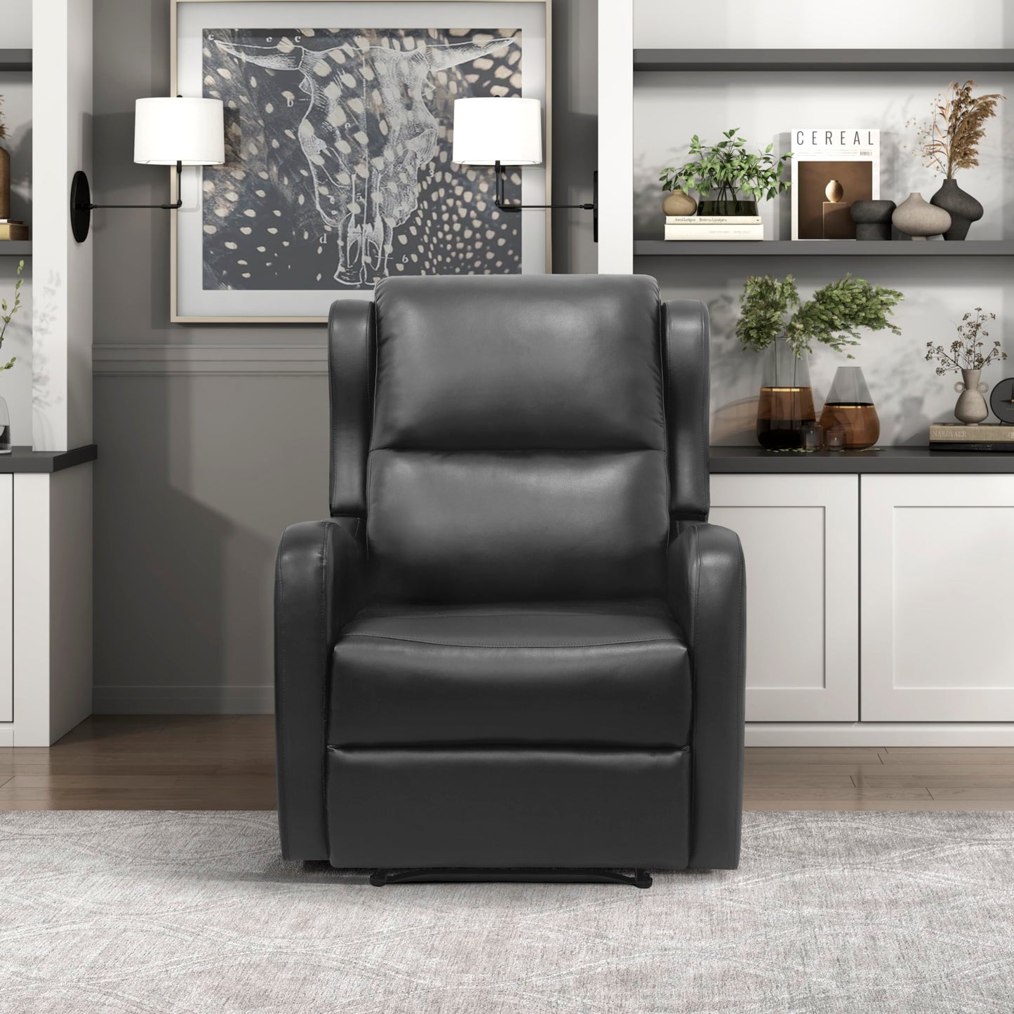 Lexicon Manual Recliner Chair, Reclining Sofa Chair, Home Theater Seating, Wall Hugger, Manual Recliner for Living Room/Office/Apartment, Easy Assembly, Black Faux Leather