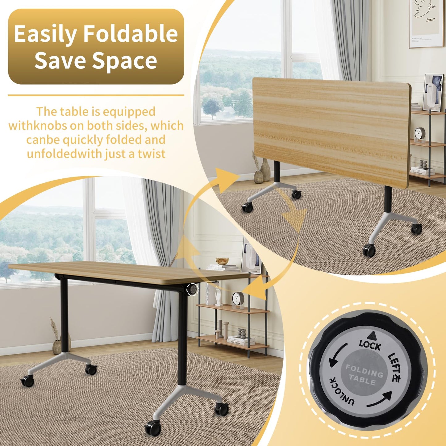 ZanyCajole Conference Room Table, Folding Conference Table with Silent Wheels, Modular Flip Top Mobile Training Tables for Office, Training Room, Meeting Rooms, School, 2-16 Person (8, Maple, 55.1in)