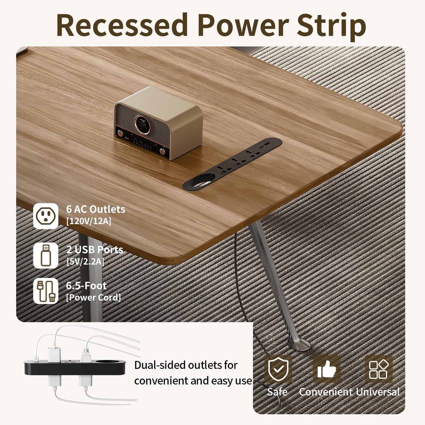 MesaSync 60-Inch Executive Desk, Wooden Office Computer Desk with USB Ports, Large Modern Writing Table, Workstation Business Furniture Minimalist Style for Home Office (Light Brown, 60 Inch)