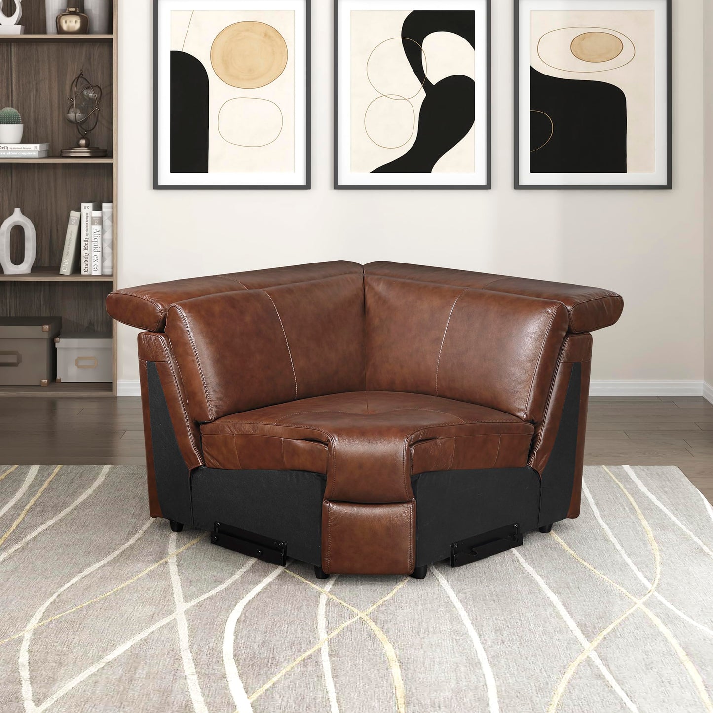 Lexicon 100% Leather Modular Sectional Couches for Living Room, Module for Sectional Couch, Leather Upholstered Corner Seat, Durable Frame, High Density Foam Cushion, Brown