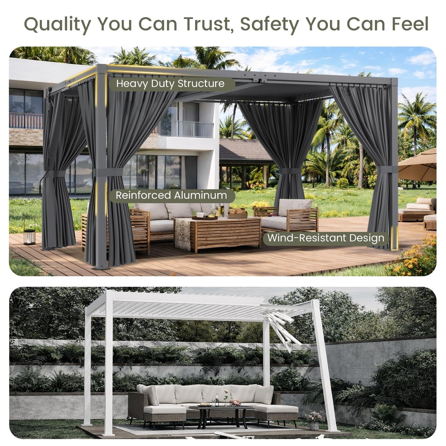 SAILARY Louvered Pergola 12' x 16', Outdoor Aluminum Pergola with Reinforced Steel Roof, Heavy-Duty Hardtop Gazebo for Backyard Deck, Weatherproof Sun Shade Shelter, Grey