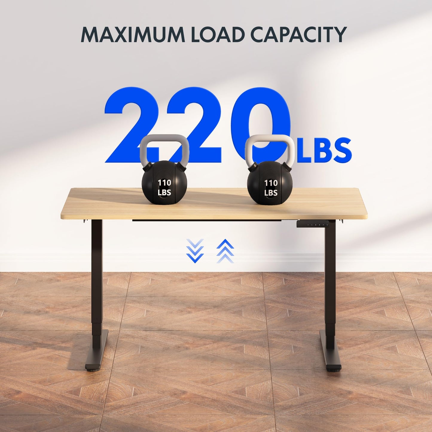 FLEXISPOT E6 3-Stage Dual Motor Electric Standing Desk 55 x 28 Sit Stand Up Desk, Holds 220 lbs, Adjustable Height w/Memory Presets, One-Piece Maple Desktop & Black Frame, Ships in 2 Boxes