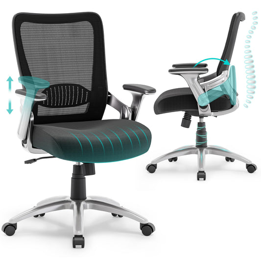 SUNNOW Office Chair, Ergonomic Computer Desk Chair, Sturdy Executive Task Chair - Adjustable Lumbar Support, Flip-up Arms, Tilt Function, Comfy Wide Seat, Swivel Mesh Home Office Desk Chairs (Black)