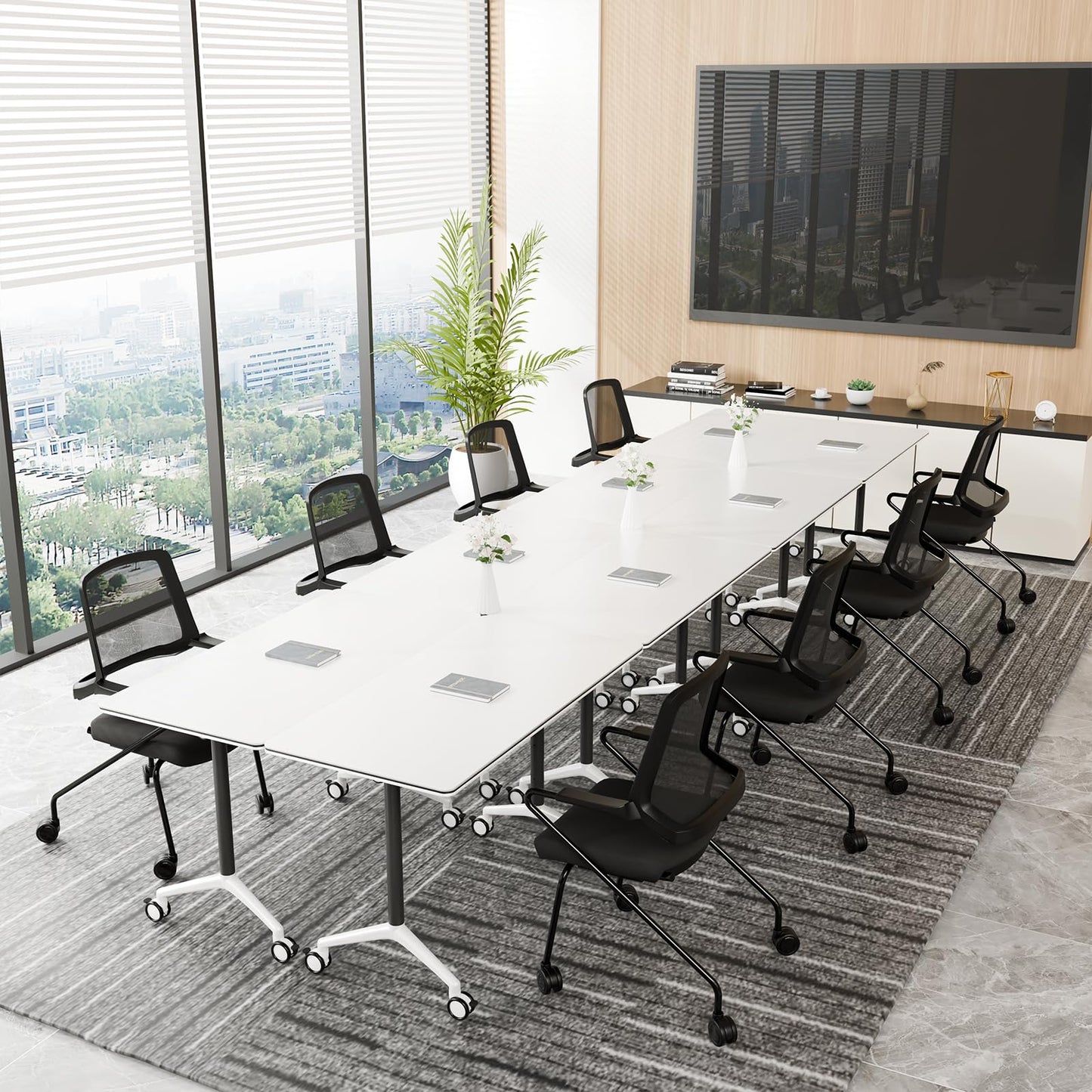 ZanyCajole Conference Room Table, Folding Conference Table with Silent Wheels, Modular Flip Top Mobile Training Tables for Office, Training Room, Meeting Rooms, School, 2-16 Person (8, White, 55.1in)