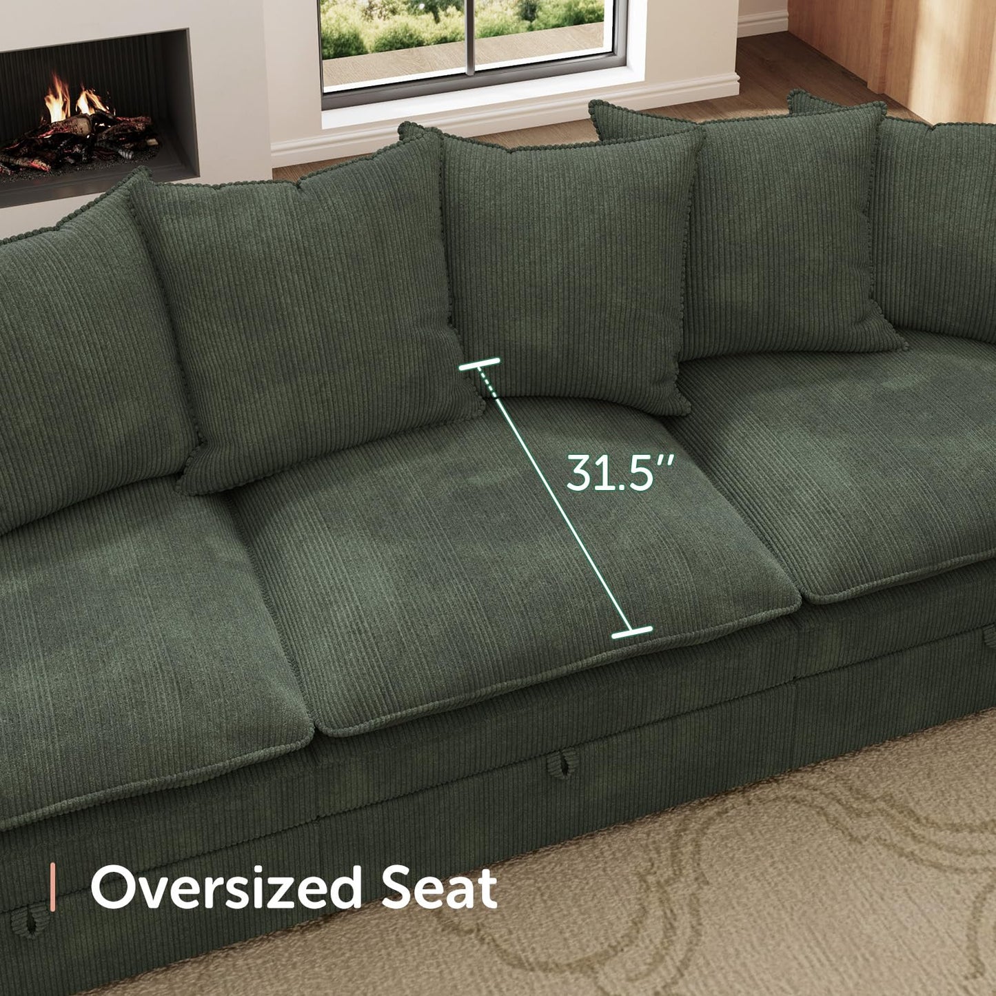 HONBAY Modular Sectional Sofa with Ottoman, 7 Seat U Shaped Couch with Storage & Pillows, 137 Inch Oversized Sectional Sofa for Living Room, Green