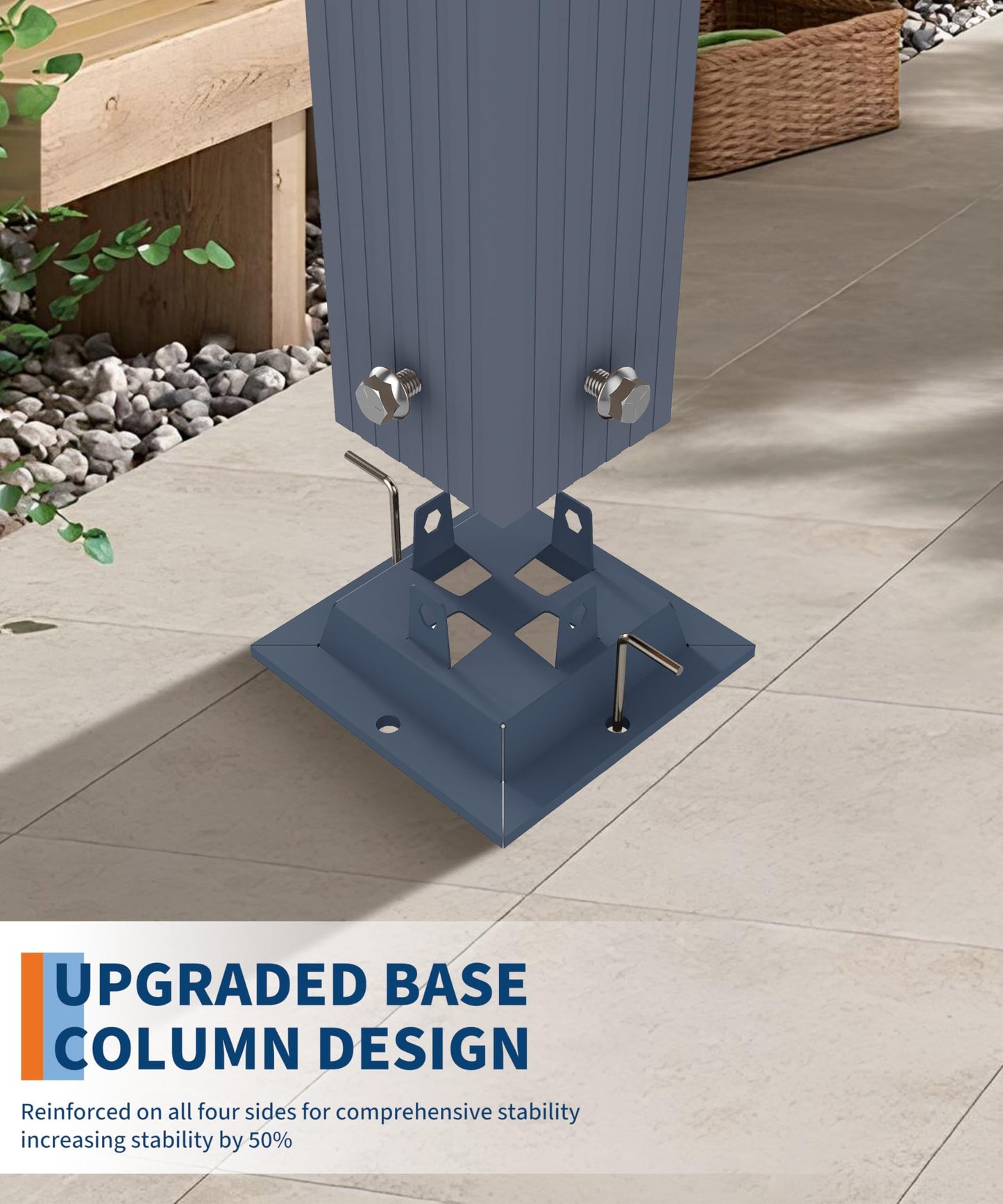 GarveeTech 10x10 ft Pergola Gazebo with Adjustable Canopy, Heavy-Duty Aluminum Sun Shelter with Faux Wood Finish for Outdoor Patio, Deck & Garden, Blue+White