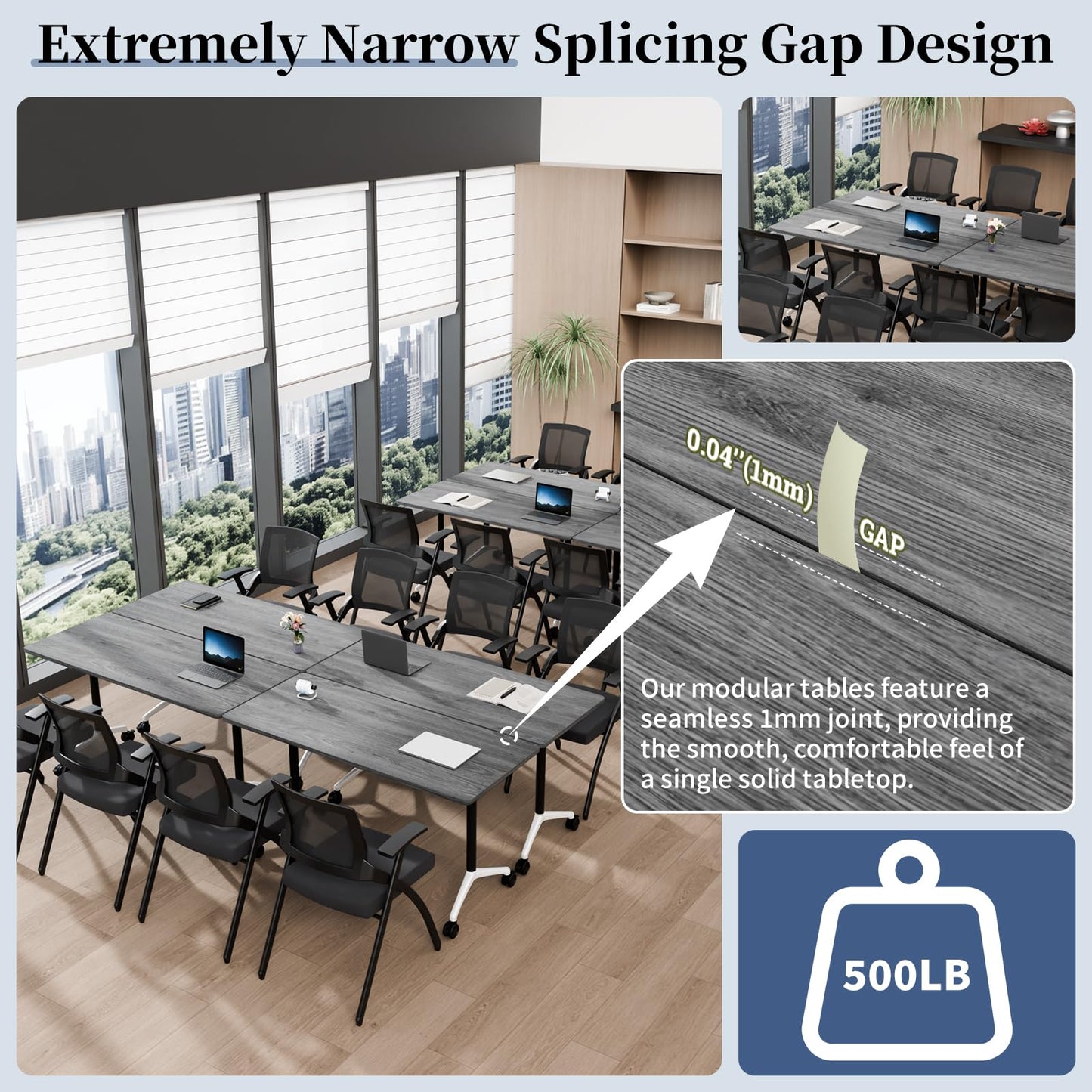 Modular Folding Conference Table with Wheels,2 Pack Mobile Conference Room Tables,Filp Top Rolling Meeting Training Tables for Office,Classroom,Library,Seminar,Boardroom,school(2pack,Grey,47in)