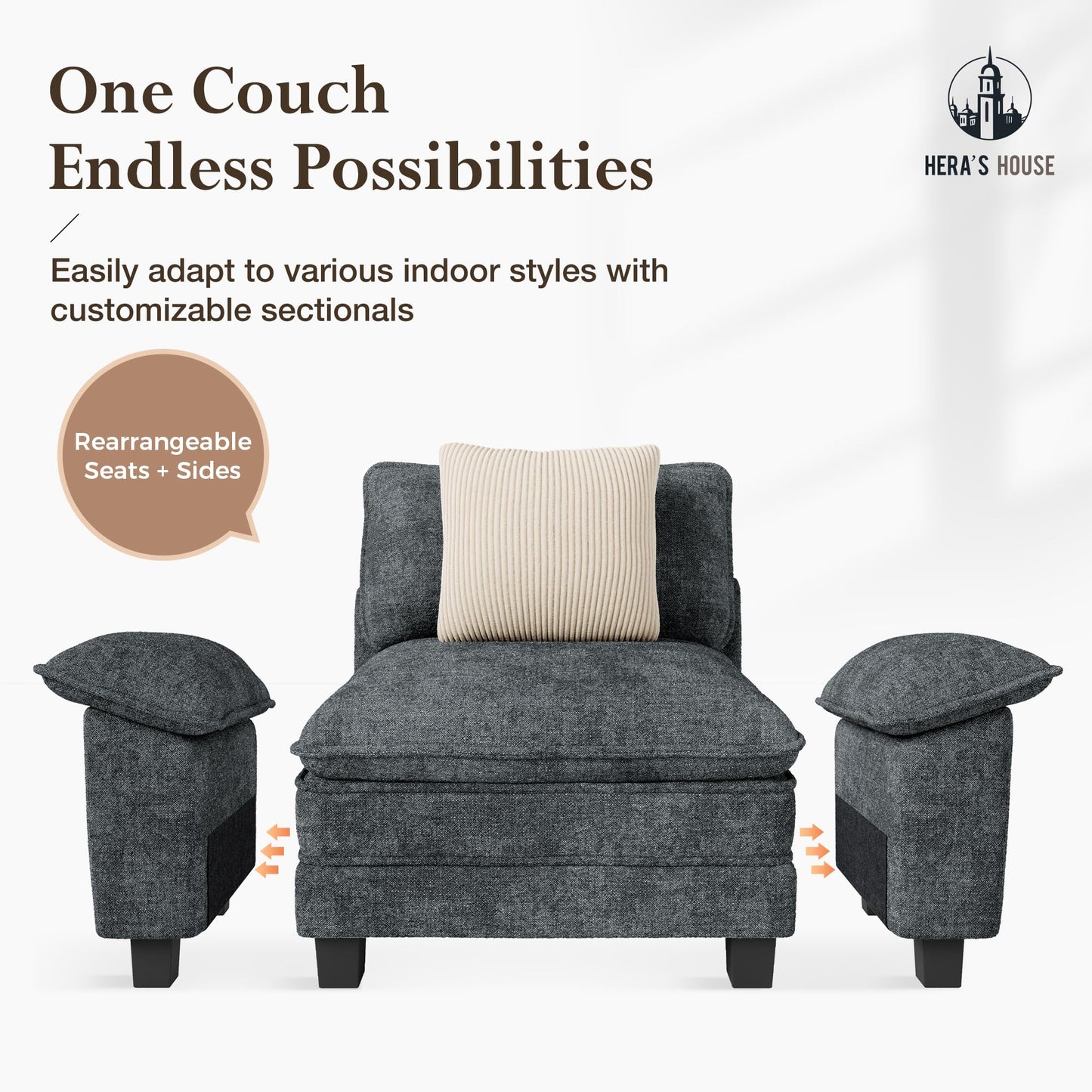 HERA'S HOUSE 158" Modular Sectional Sofa, Oversized U Shaped Couches for Living Room, Comfy Cloud Couch with Ottoman, 6-Seater Deep Seat Sofa with Throw Pillow, Chenille Blue