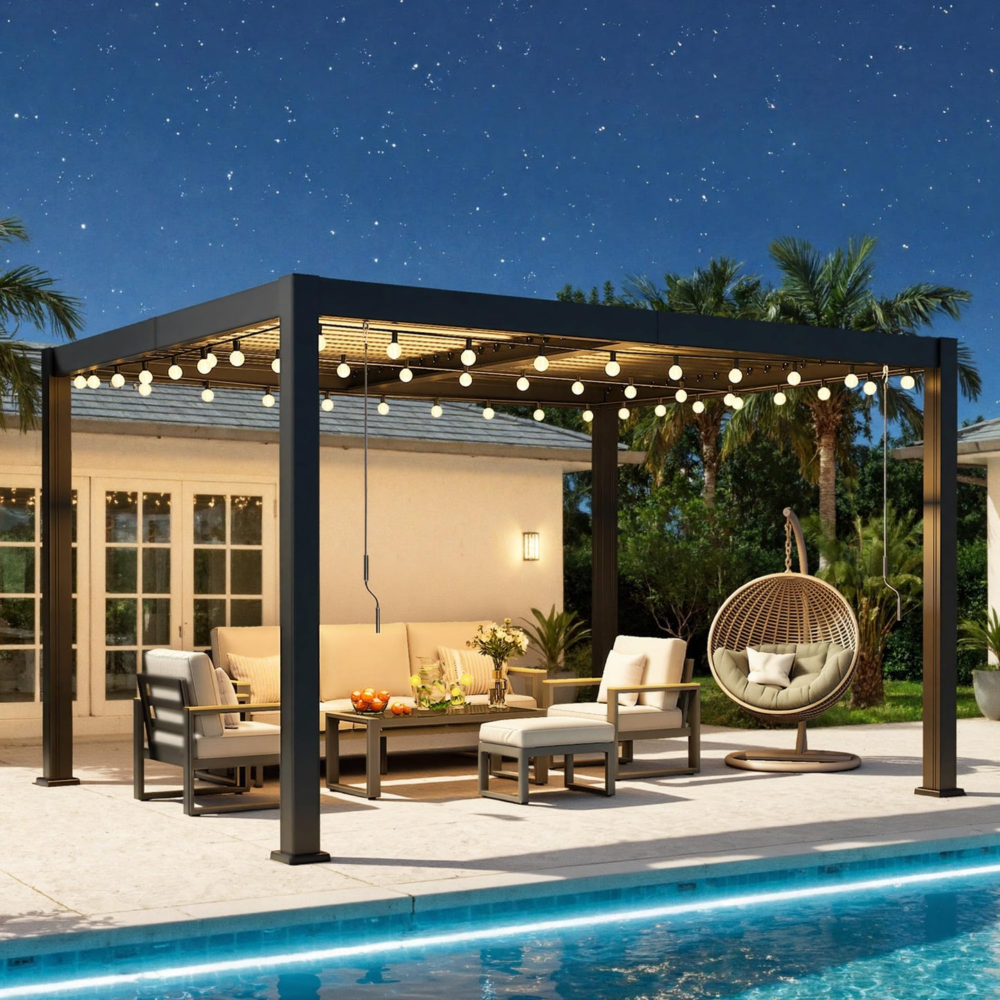 Louvered Pergola, 10' x 12' Outdoor Pergola, Metal Patio Gazebo with Adjustable Louvers Roof and Gutter System, Metal Hardtop Gazebo for Patio, Backyard, Deck, Garden, Dark Gray