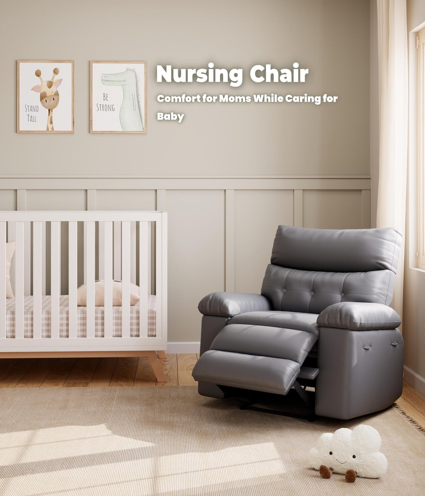 Garvee Oversized Recliner Chair - PU Leather Manual Recliner for Adults, Comfy Reclining Chair with Overstuffed Arms and Back, Side Pocket, Single Sofa for Living Room, Bedroom