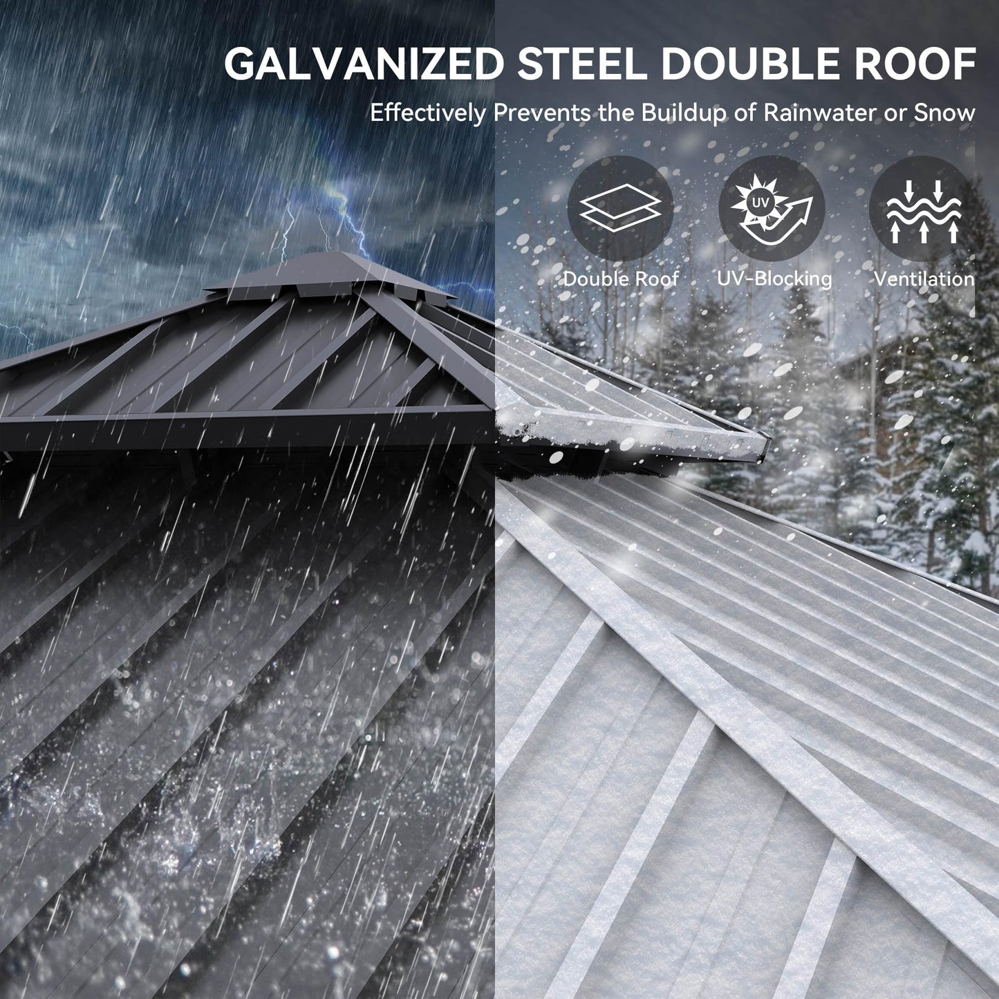 YITAHOME 10X10FT Gazebo Patios Hard Top Outdoor Double Roof Canopy Aluminum Frame Metal Top Garden Gazebo with Curtains Netting for Backyards Decks Lawns, White