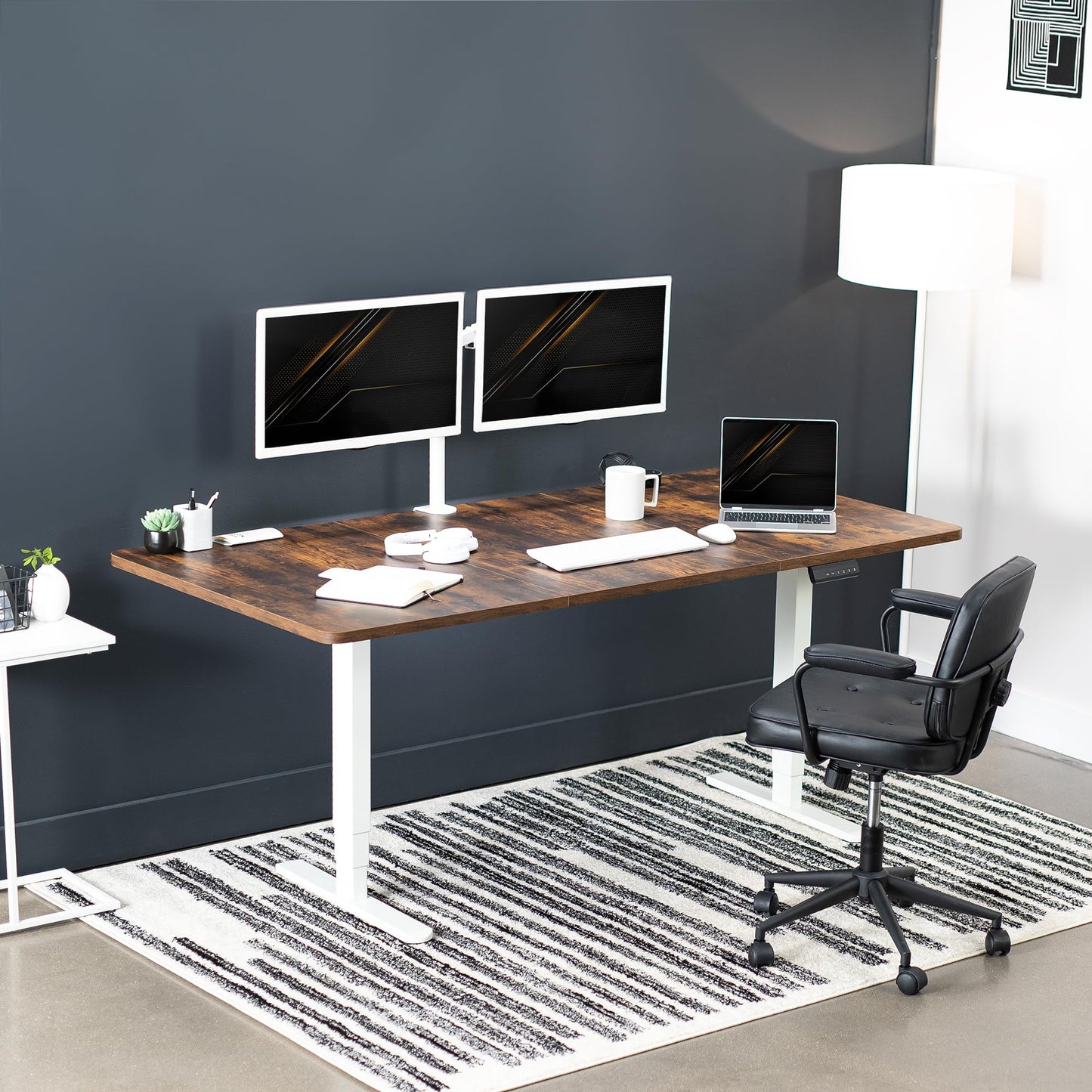 VIVO Electric 71 x 36 in Dual Motor Rustic Sit Stand Desk, Memory Height Adjustment, 2B Series, Vintage Brown Top White Frame, DESK-KIT-2W7N-36