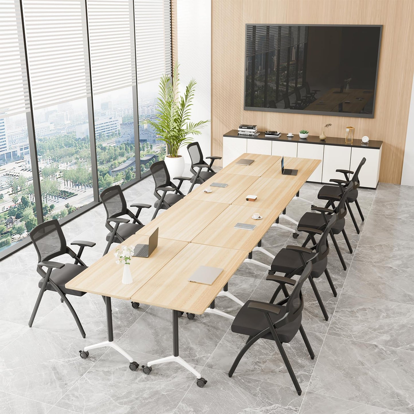 ZanyCajole Conference Room Table, Folding Conference Table with Silent Wheels, Modular Flip Top Mobile Training Tables for Office, Training Room, Meeting Rooms, School, 2-16 Person (4, Maple, 55.1in)