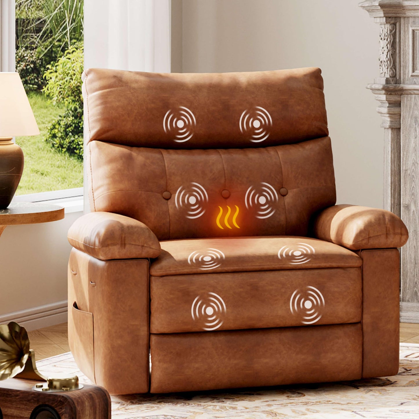 GarveeHome Oversized Recliner Chair, Extra Wide Manual Recliner with Heat and Massage, 400lbs Heavy Duty PU Leather Single Sofa, Large Lazy Chair for Big and Tall Adults, Living Room & Bedroom