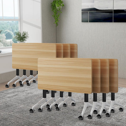 ZanyCajole Conference Room Table, Folding Conference Table with Silent Wheels, Modular Flip Top Mobile Training Tables for Office, Training Room, Meeting Rooms, School, 2-16 Person (8, Maple, 55.1in)