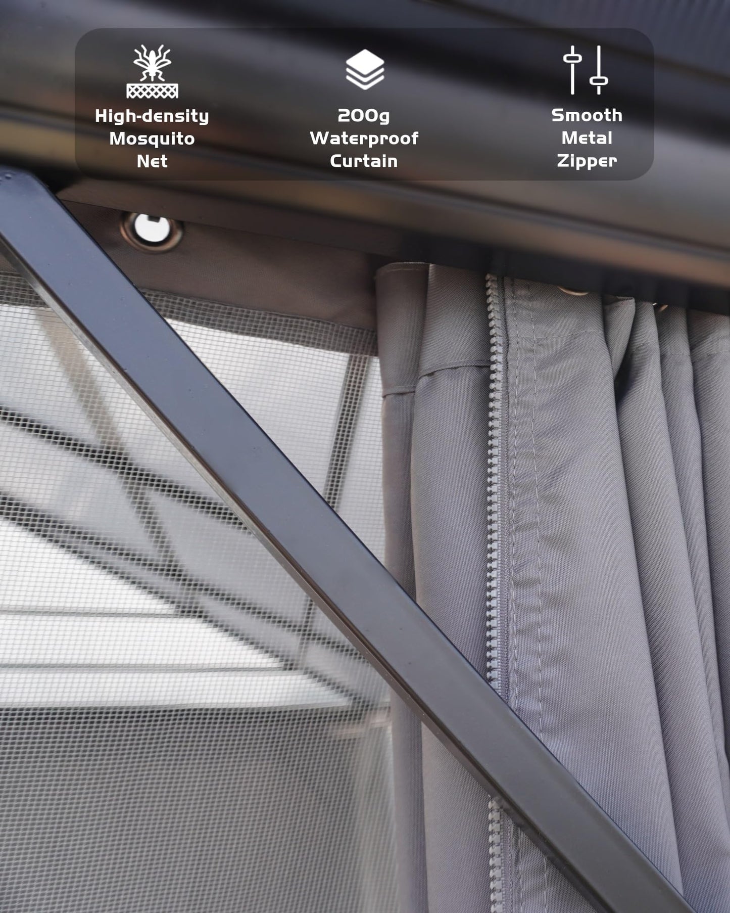 12'X20' Hardtop Gazebo, All-Weather Aluminum Frame Outdoor Canopy with Double Polycarbonate Roof, Permanent Outdoor Gazebo with Netting & Curtains for Garden, Lawns, Patio, Grey.