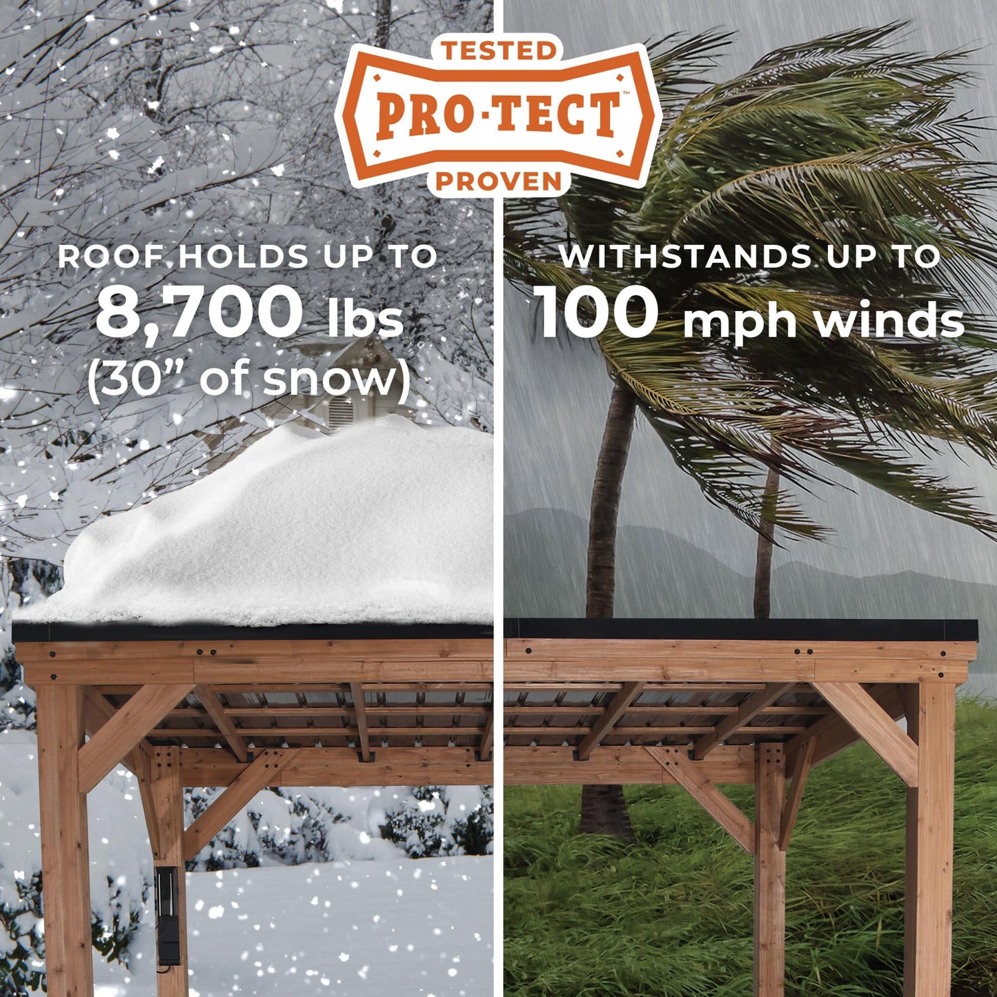 Backyard Discovery Arcadia 14' x 12' Cedar Wood Outdoor Gazebo Pavilion with Hardtop Galvanized Steel Slope Roof, Snow Support, Wind Resistance, PowerPort, Shade for Garden, Patio, Deck, Entertaining