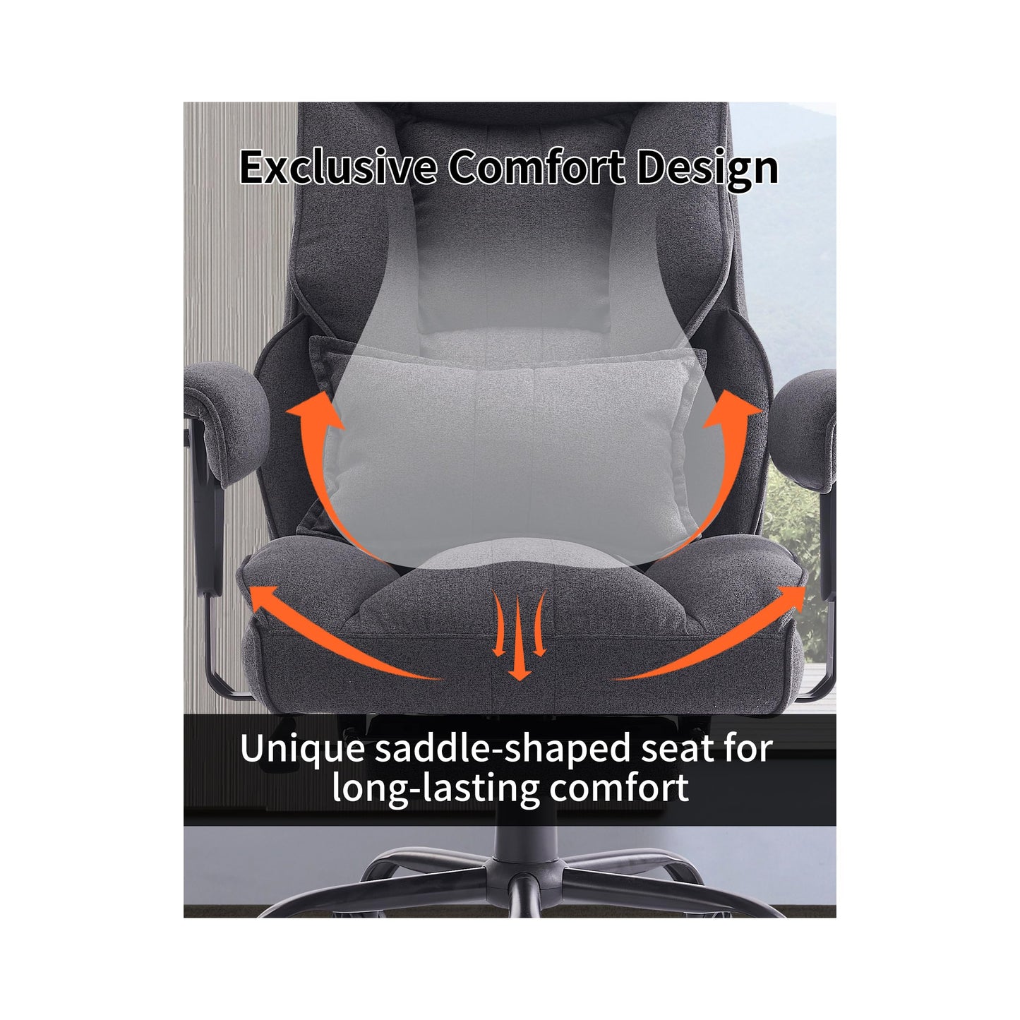 Efomao Fabric Office Chair, Big and Tall Office Chair 400 lb Weight Capacity, High Back Executive Office Chair with Foot Rest, Ergonomic Office Chair for Back Pain Relief, Dark Grey