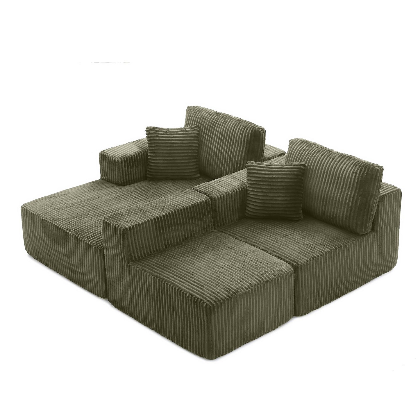 109" Modular L-Shaped Corner Cloud Sofa Corduroy Modular Couches with Deep Seat, 3 Pieces Compressed Boneless Sofa W/Left Chaise Lounge and 4 Pillows for Living Room