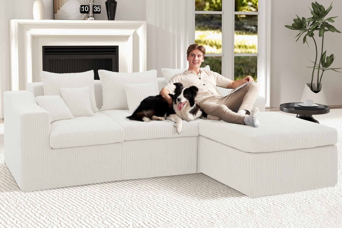 101" Modular Couch Sectionals with Ottoman, Big Comfy Cloud Couches, L Shaped 4 Seat Modular Sectional Sofa, Sectional Double Cushion Couches with Deep Seat for Living Room,No Assembly Required(Beige)