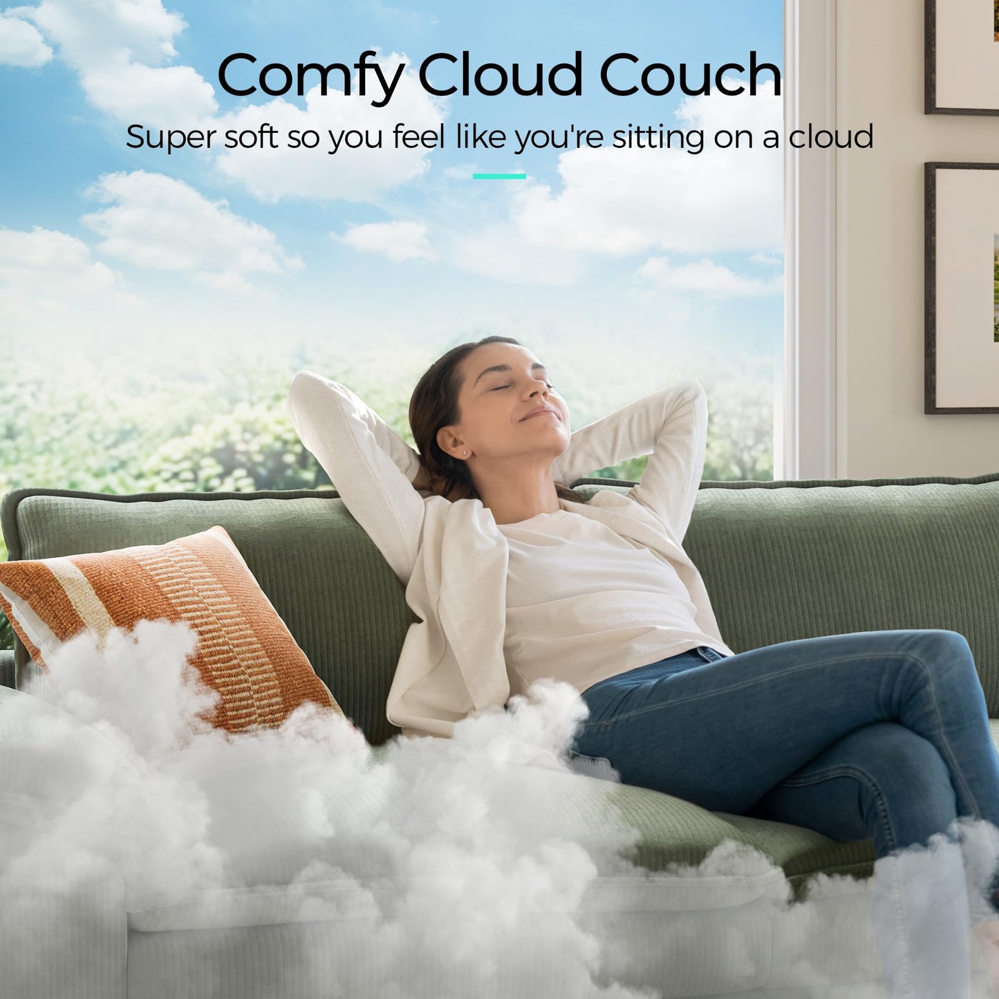 LINSY HOME Modular Sectional Sofa Couch Corduroy Cloud Couches for Living Room, V-Shaped Cloud Couch Sectional Sofas for Bedroom and Apartment, Green