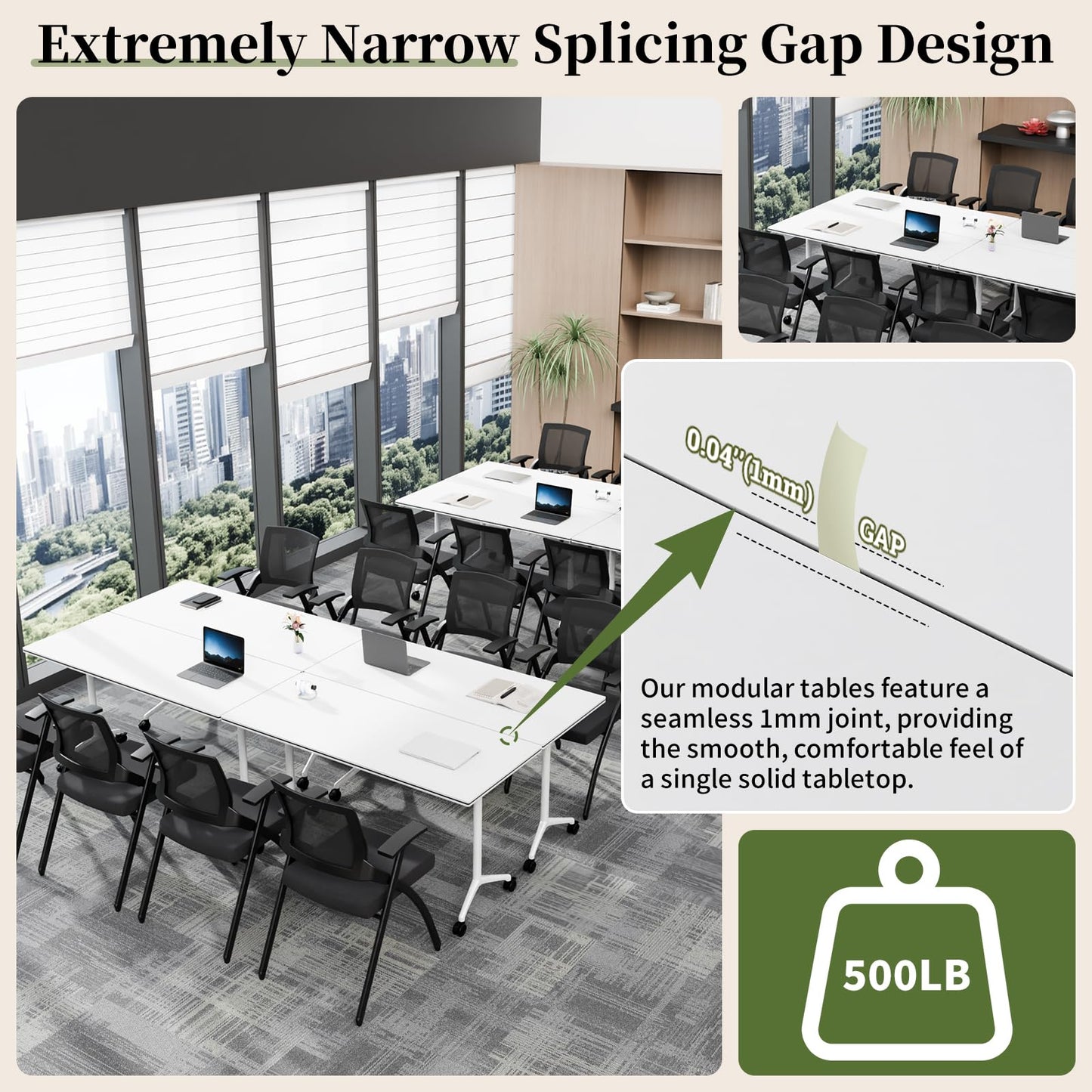 Modular Folding Conference Table with Wheels,2 Pack Mobile Conference Room Tables,Filp Top Rolling Meeting Training Tables for Office,Classroom,Library,Seminar,Boardroom,school(2pack,White,47in)
