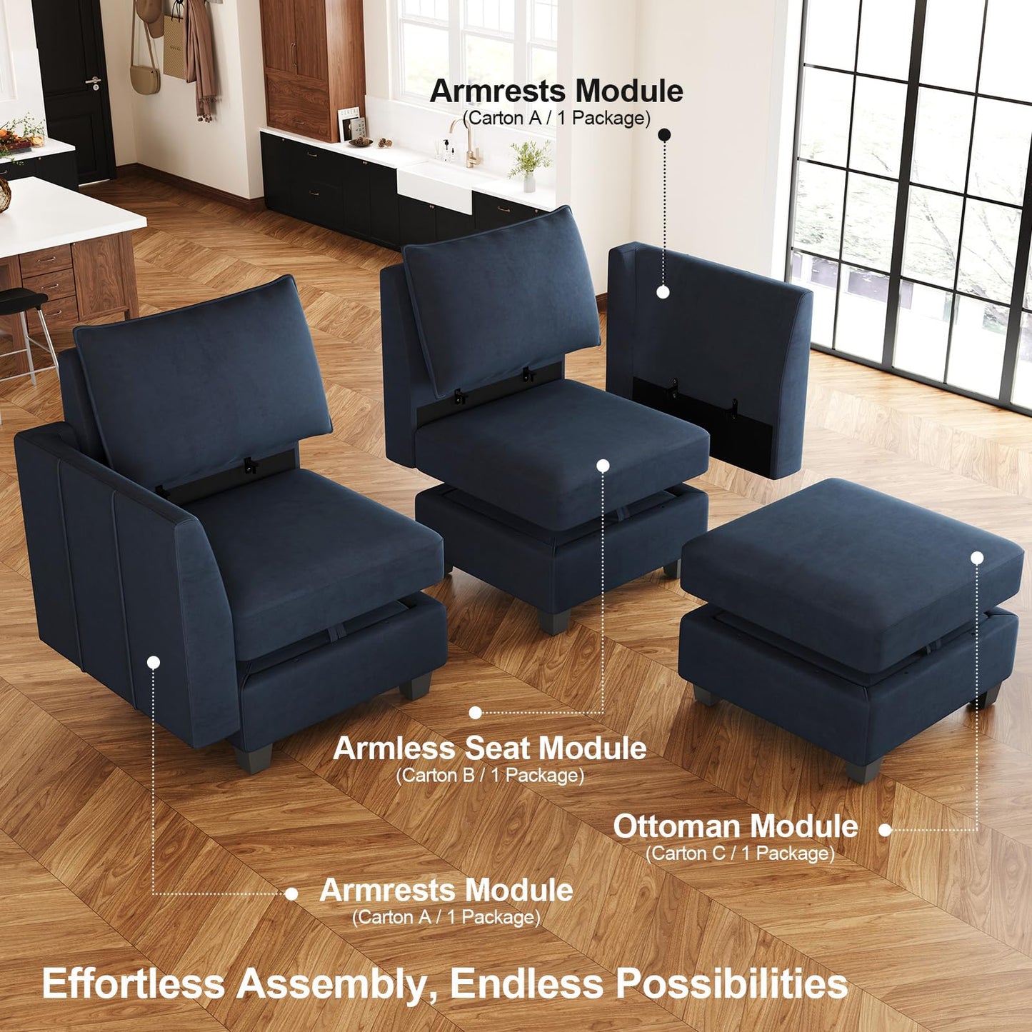 Belffin Oversized Modular Sectional Couch Sleeper Sofa with Storage Velvet Sectional Sofa Bed for Living Room, 12 Seats, Blue
